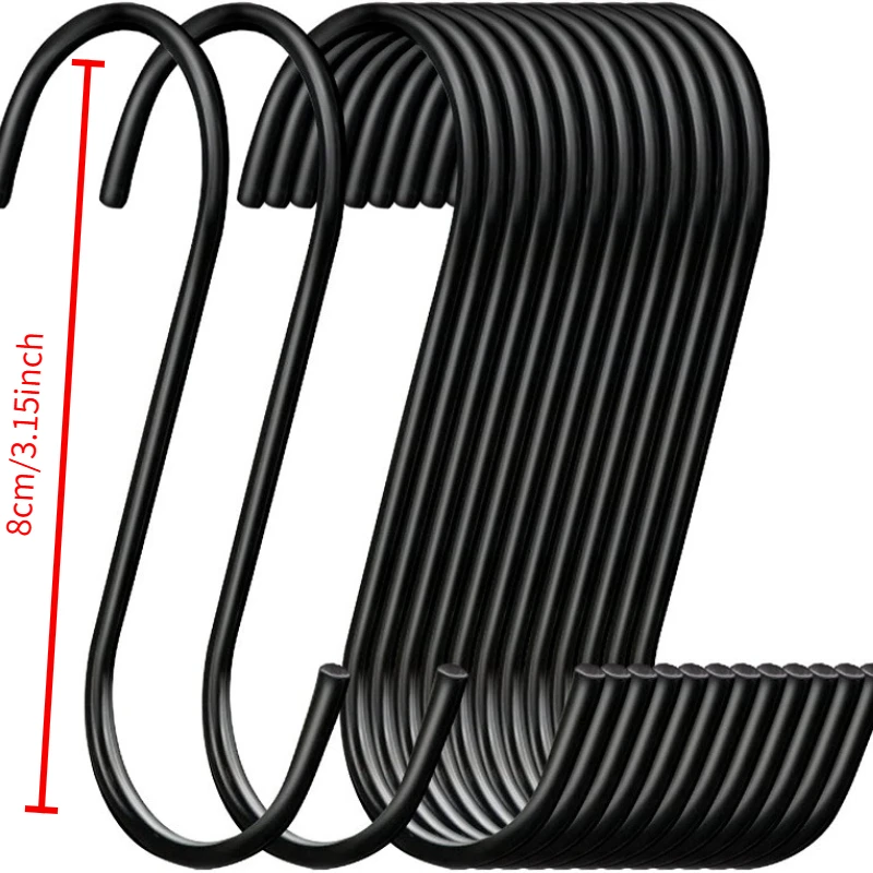 2026 New 12-Pack Black Metal S Hooks, Multi-Purpose Heavy-Duty S-Shaped Hanging Hooks, Suitable for Wardrobes, Kitchen Pots and Cookware Storage