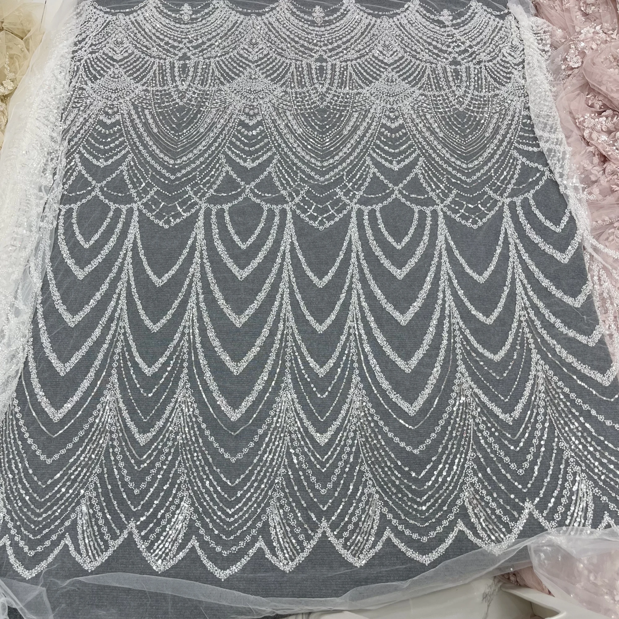 Luxury High Quality Pearl Embroidery Suitable For Private Customized Wedding Dresses, Bridal Wear Lace Fabrics