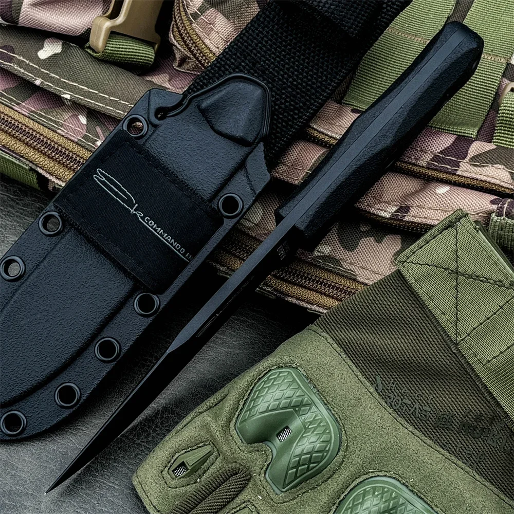 Cuchillo de hoja fija KA‑BAR EK50 con funda, hoja 8Cr13MoV y mango de fibra de nailon, herramienta de utilidad para supervivencia, caza y camping al aire libre