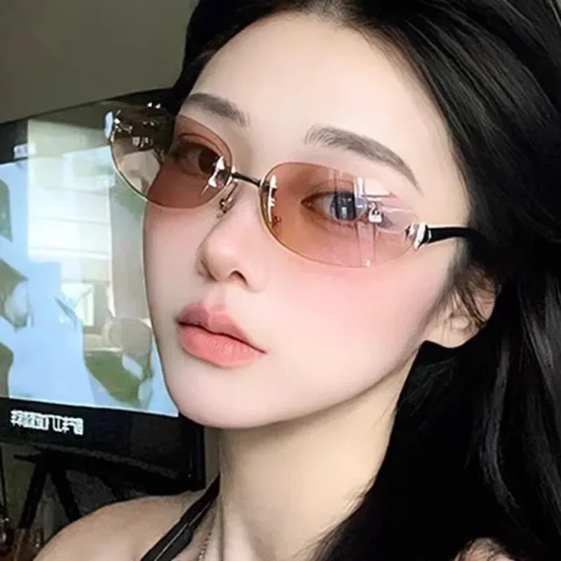 Frameless Star Sunglasses Elliptical Premium Rimless Sunglasses Y2K Spicy Hot Girl Ins Same Style Sun Glasses Female