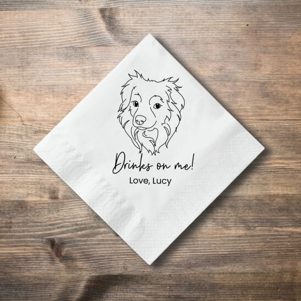 50 Custom Line Art Pet Cocktail Napkins,Single Line Art Pet Portrait from Photo,Dog Wedding Napkins,Pet Portrait Wedding Favors