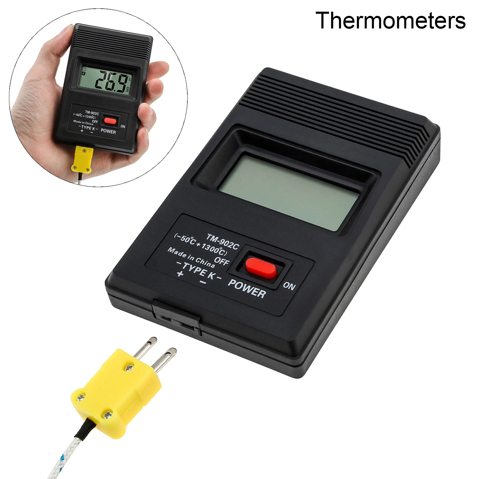 Temperature Meter TM902C Digital K Type Thermometer Sensor + Thermocouple Probe Detector Gas Liquid Semisolid