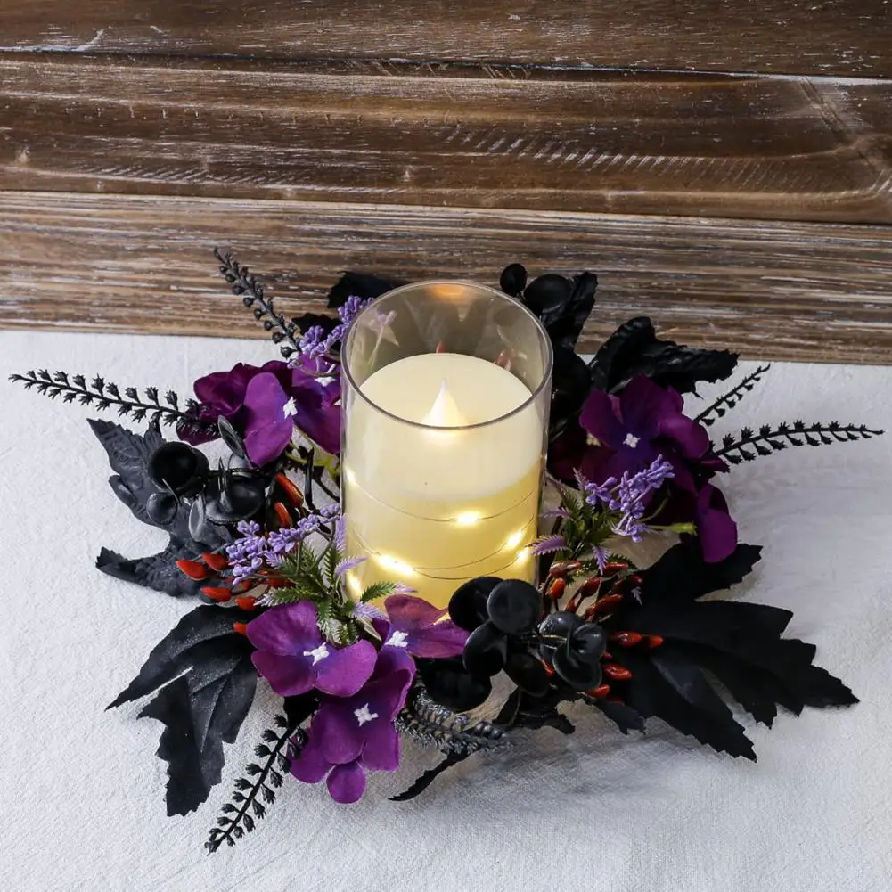 Black Maple Leaf Candle Ring Wreath Halloween Black Maple Leaf Candle Garland Centerpiece Home Decoration for Pillar Candles