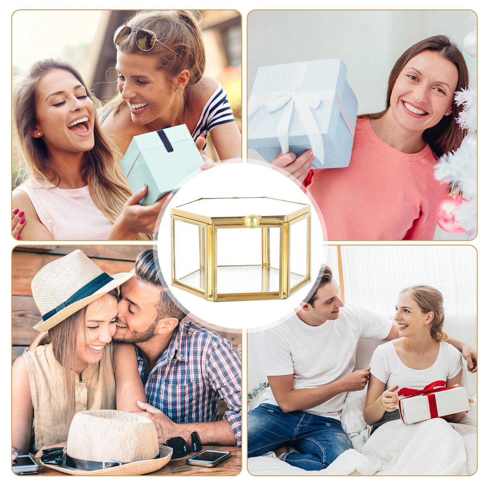 

1 шт. шестиугольная прозрачная шкатулка для драгоценностей с краями из сплава, небольшой органайзер для безделушек, простой дизайн для домашнего офиса и подарочного использования