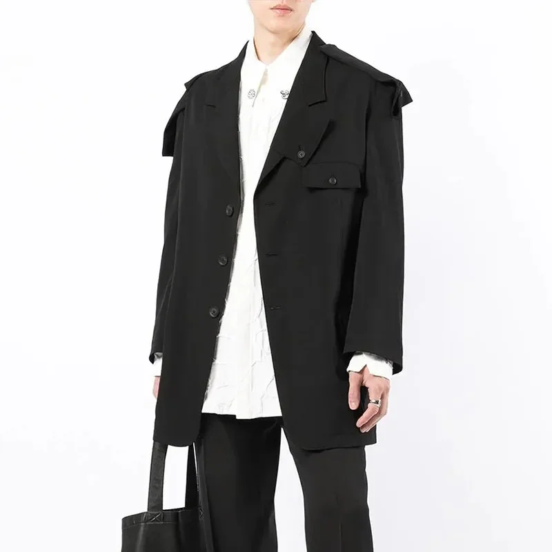 Spring And Autumn New Men's Loose Suit, Fashionable Young Men's Middle And Long Personalized Splicing Casual Suit Coat