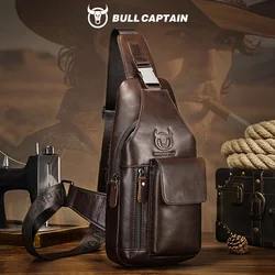 BULLCAPTAIN Retro genuine leather chest bag, men's cowhide crossbody bag, large capacity shoulder bag ﻿