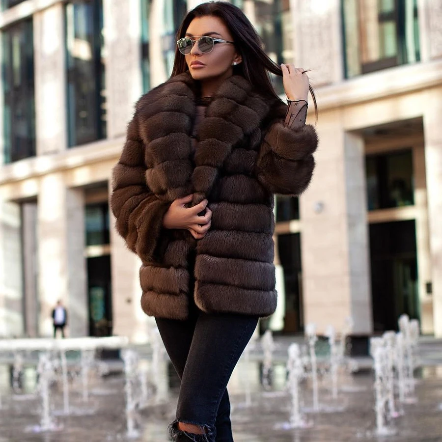 

Women's Fur Coat Genuine Fox Fur Coat High Quality Warm Women's Natural Fox Fur Jacket With Lapel