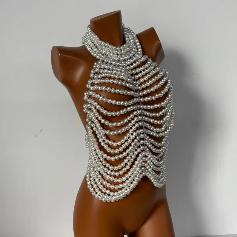 Handgefertigtes Perlen-Halter-Top für Damen - Rückenfreies Perlen-Crop-Top für Party, Hochzeit, Abendveranstaltungen, Festivals, Strand und Streetwear – Detail 11