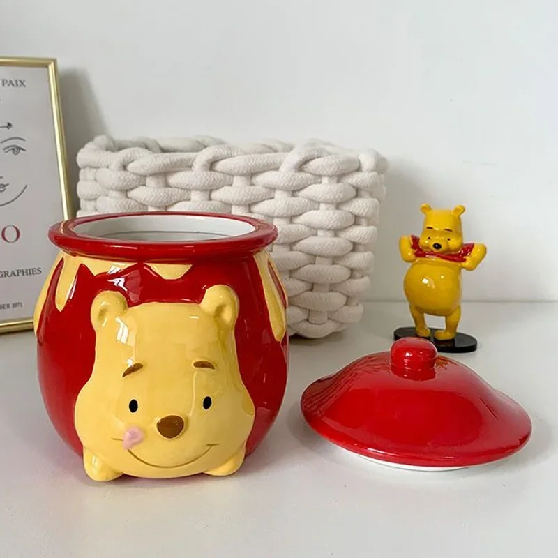 Disney Anime Winnie Pooh Bear Action Figure Toys Ceramic Storage Tank Desktop Model Hamster House Tea Canister Christmas Gifts