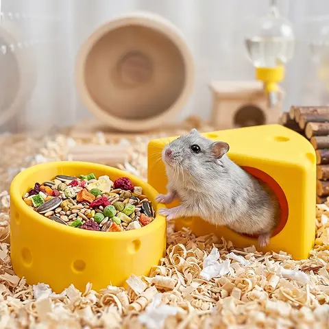 1PC Cheese Hamster Hideout Food Bowl Set Syrian Hamster House Creative Cage Decoration Small Animal Sleeping Nest Feeding Dishes