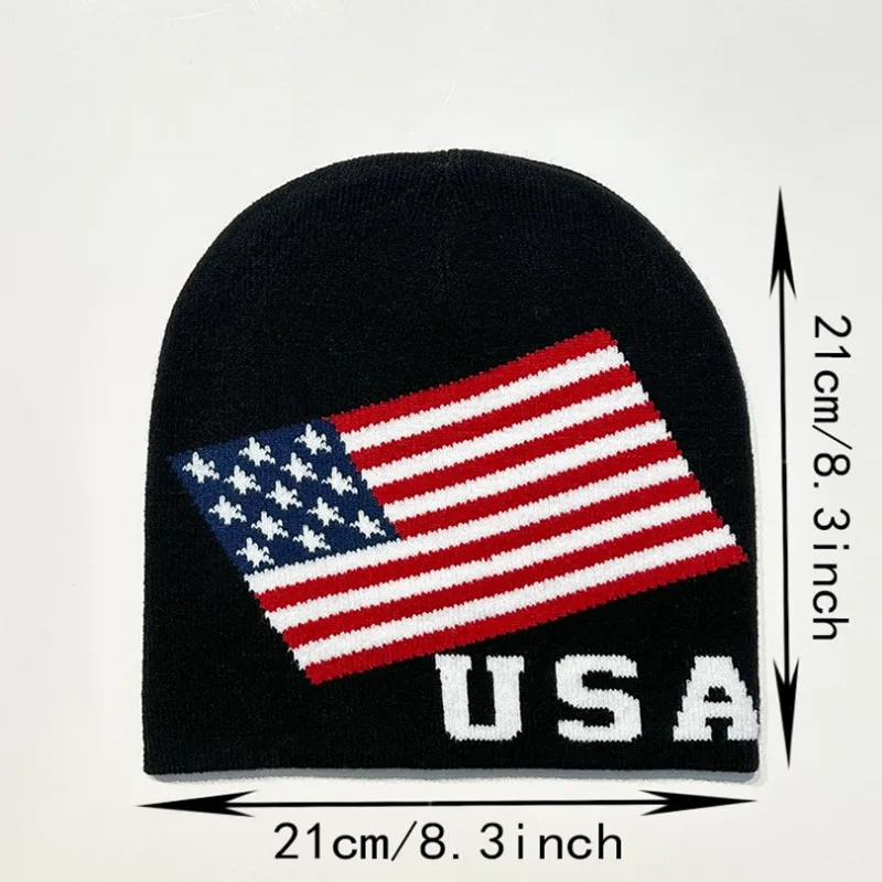 New Unisex USA American Flag Knitted Hat Letter Jacquard Autumn Winter Beanie Cap Y2k Hip Hop Street Cold Hat