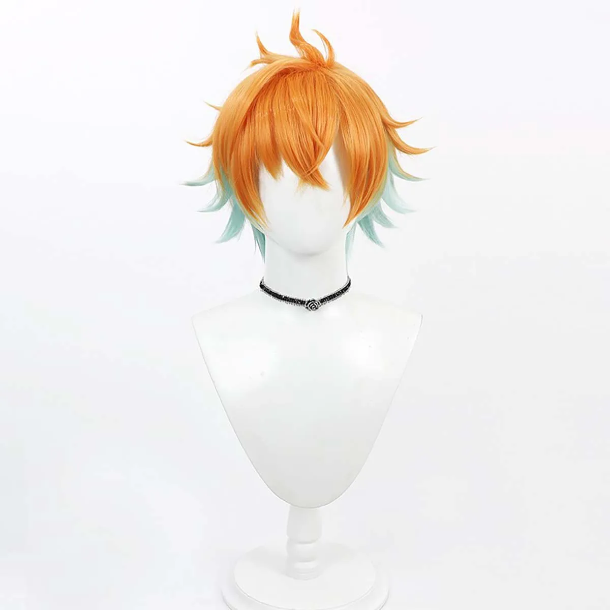 Men Virtual YouTuber Usami Rito Cosplay Short Orange Mixed Green Heat Resistant Hair Wig