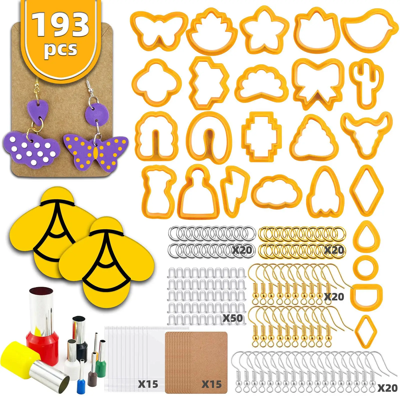 125Pcs Polymer Clay Cutter Set Earring Hooks Clay Roller, Multiple Shape Cards, Jewelry Gift DIY