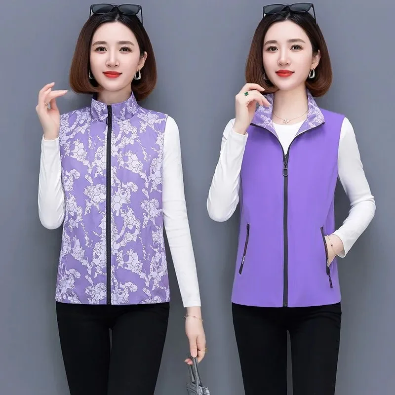 Women's Double-Sided Vest New Fashion Spring Autumn Coats Sleeveless Short Jacket Waistcoat Female Casual Tops Chaleco Mujer 4XL