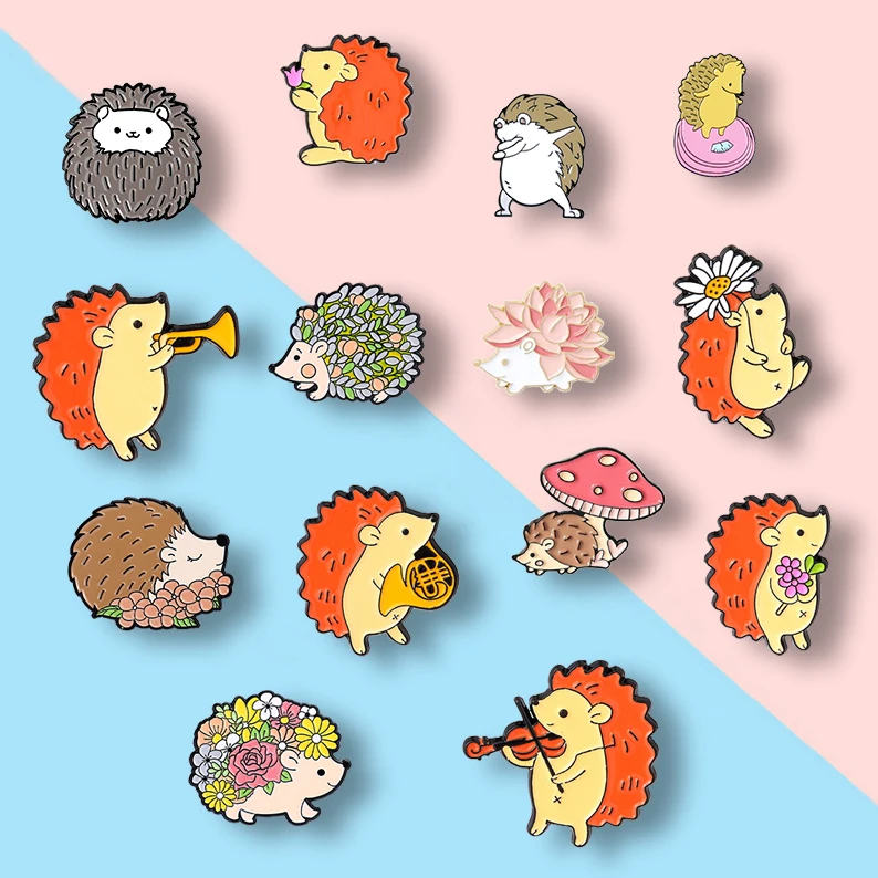 Cute Hedgehog Enamel Brooch Flower Acquisition Books Love Puzzle Violin Hedgehog Metal Badge Punk Lapel Pin Jewelry Accessories