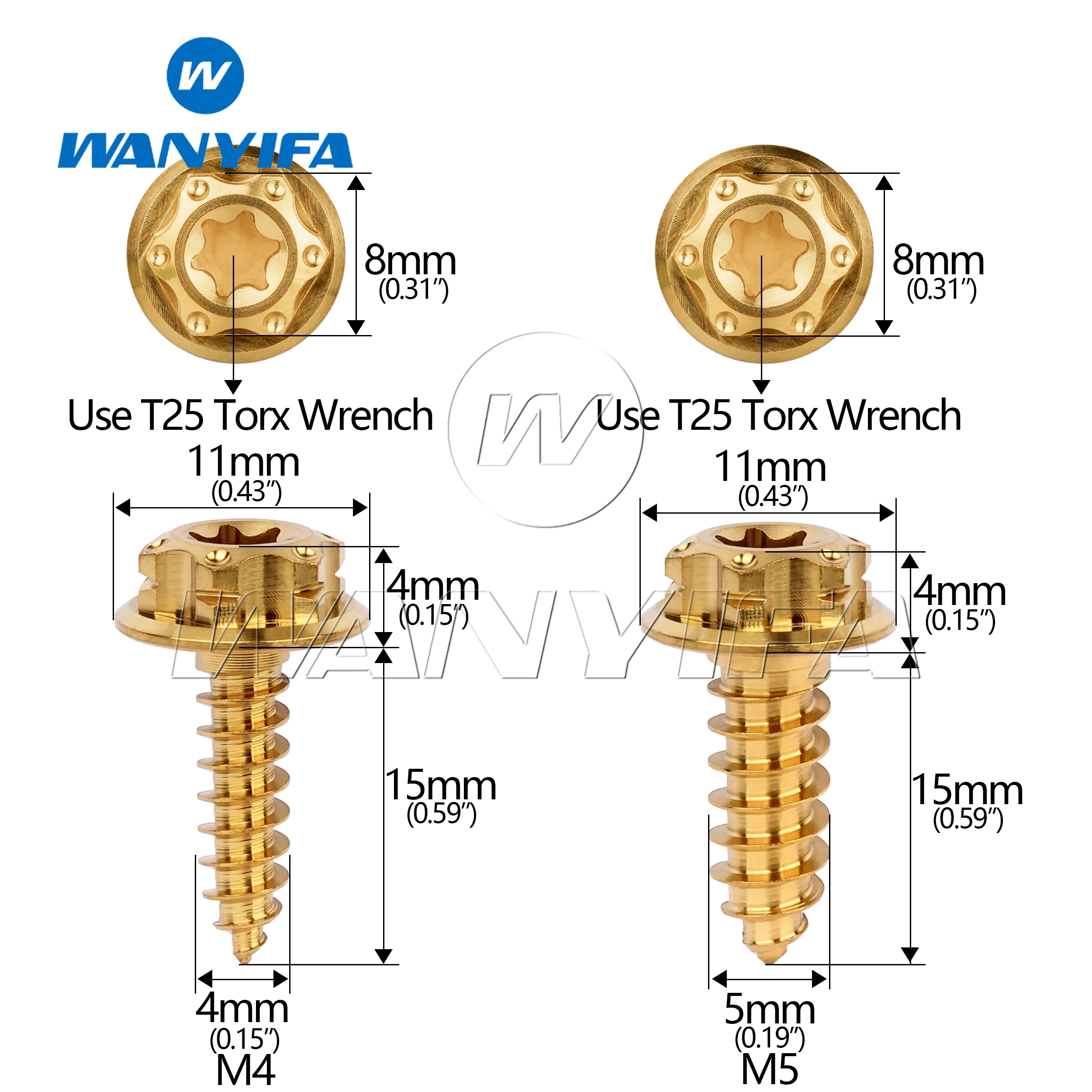 Wanyifa Titanium Bolt flange Torx head self-tapping screw M4/M5X15mm for electric motorcycle casing fixation and modification