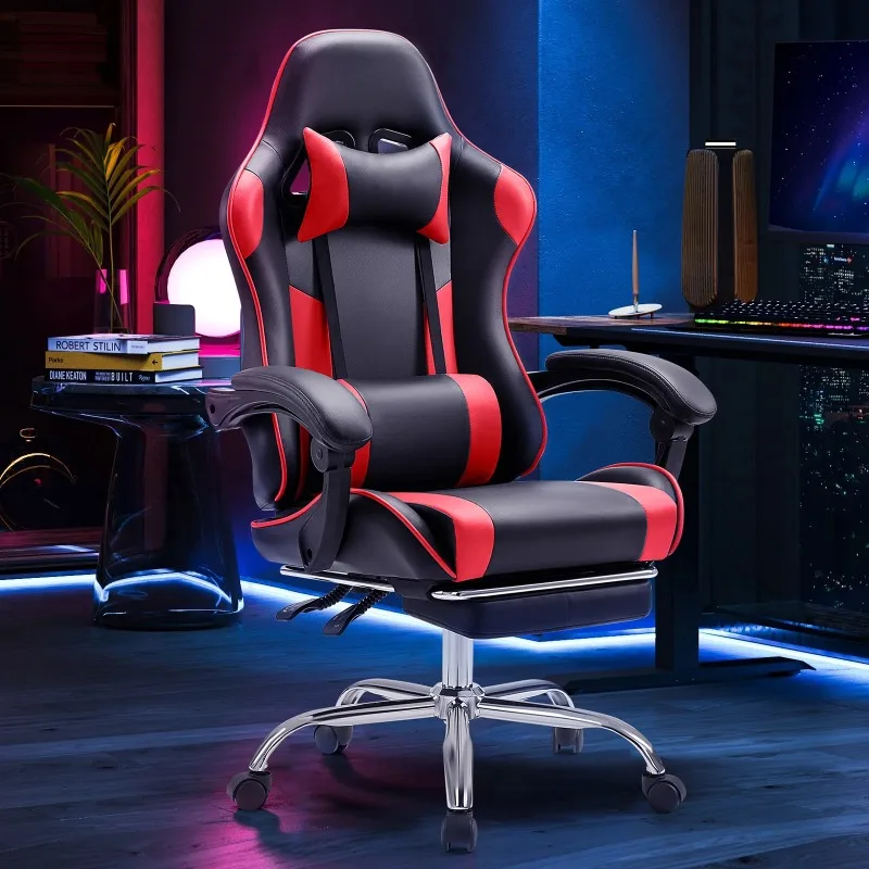 

Ergonomic Gaming Chair With Headrest And Lumbar Pillow,Height Adjustable With 360°-Swivel Seat,Red