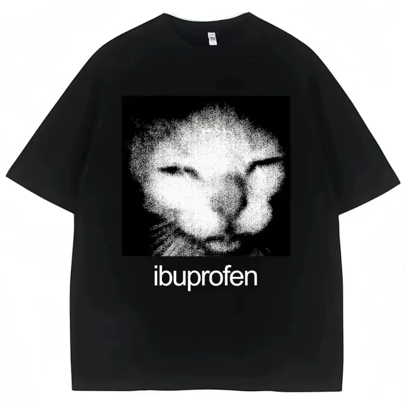 2026 Vintage Funny Ibuprofen Cat Meme Graphic T Shirt Humor Fashion Casual Streetwear T-shirts Top Aesthetic Clothes Tops
