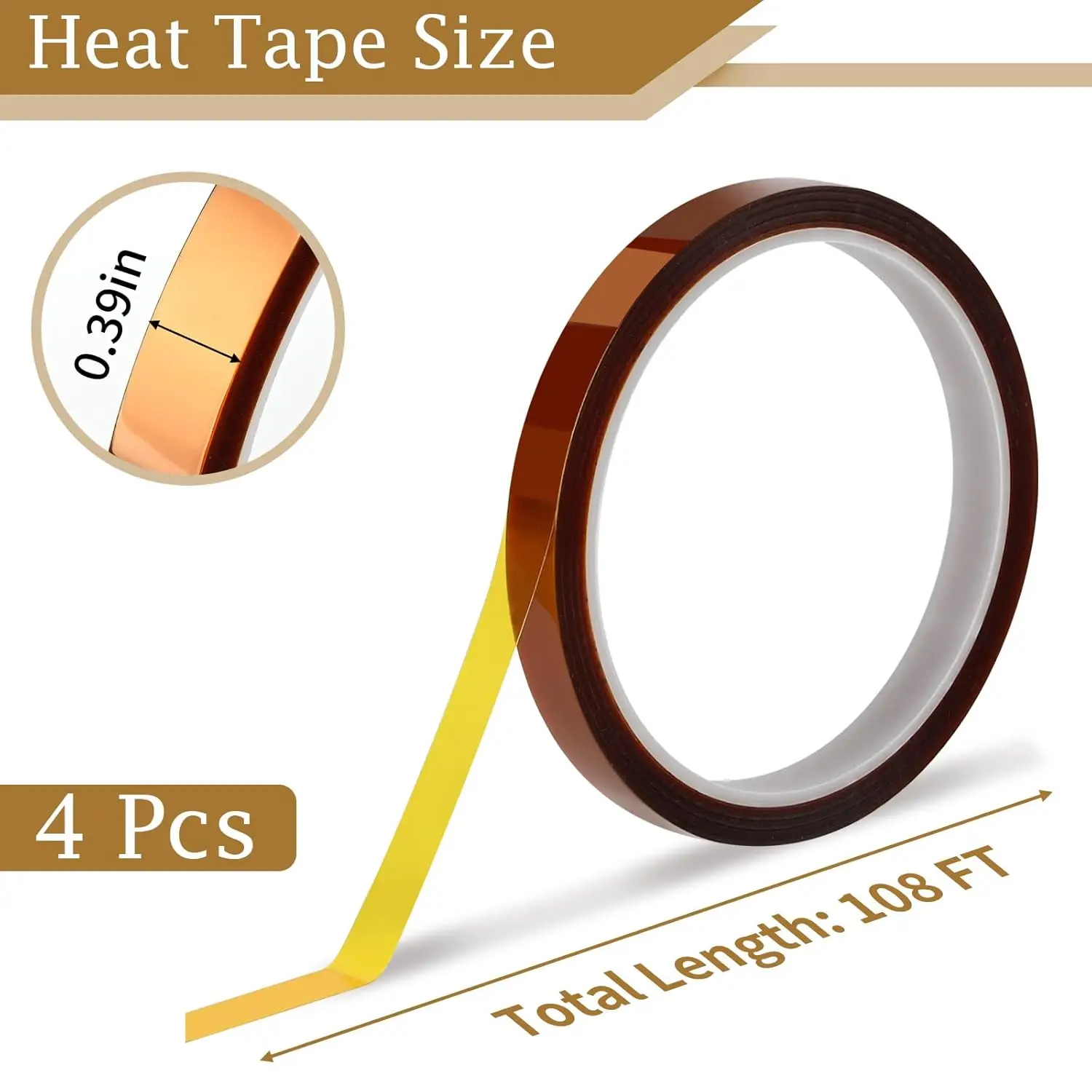 High Temperature Heat Resistant Tape, Heat Tape for Sublimation, Heat Press, Electronics, Soldering, Circuit Board, 4 Rolls