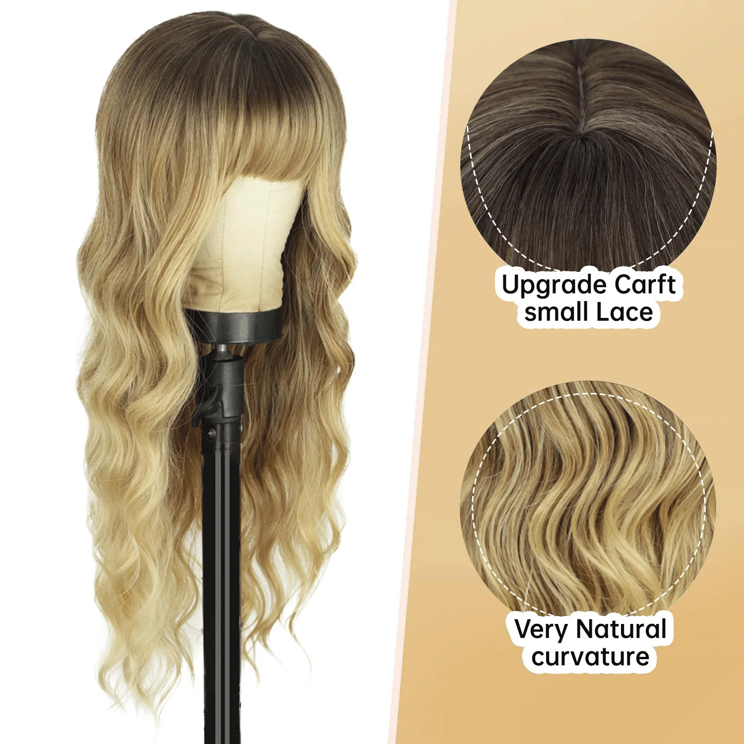 Gradient long curly hair wig, women's hair wigs, synthetic wig, full head cover, daily use