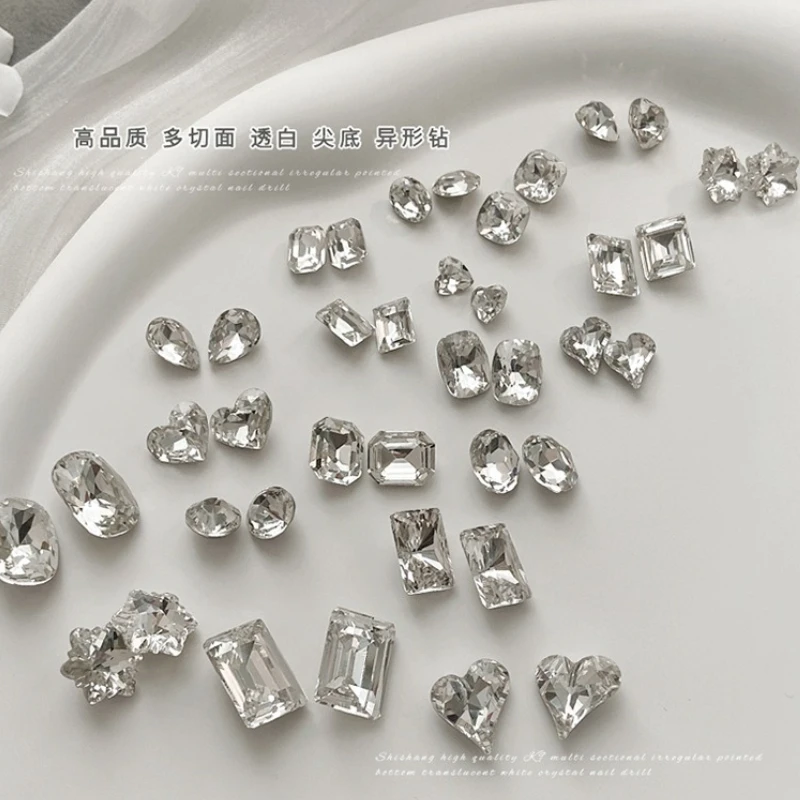 Geometric Heart Round Square Water Droplet Clear Rhinestones Zircon Pile Drill Crystal Nail Art Decorations Manicure Accessories