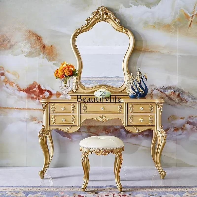 

56 European solid wood carving flower dresser American retro luxury villa bedroom champagne gold