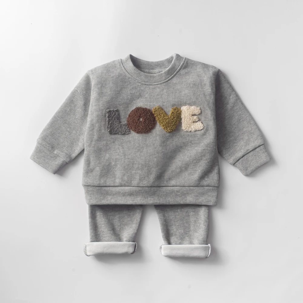 2PCS Newborn Baby Boys Girls Clothes Set Toddler Sweatshirt Letter Long Sleeve+Pants Children Kids Outfits Autumn