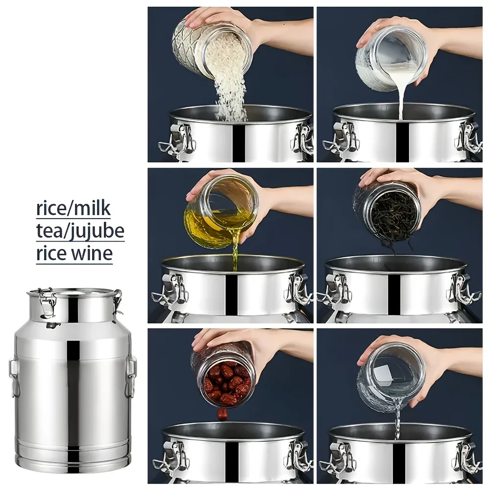 14/18L Stainless Steel Sealed Bucket, Food Grade Oil Storage Barrel, Milk Container, Tea Canister, Fermentation Jar