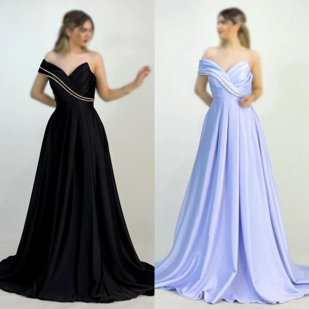 

Customized Matching Fashion Charmeuse Sequined Ruched A-line Strapless Long Dresses Bespoke Occasion Dresses Sizes Available