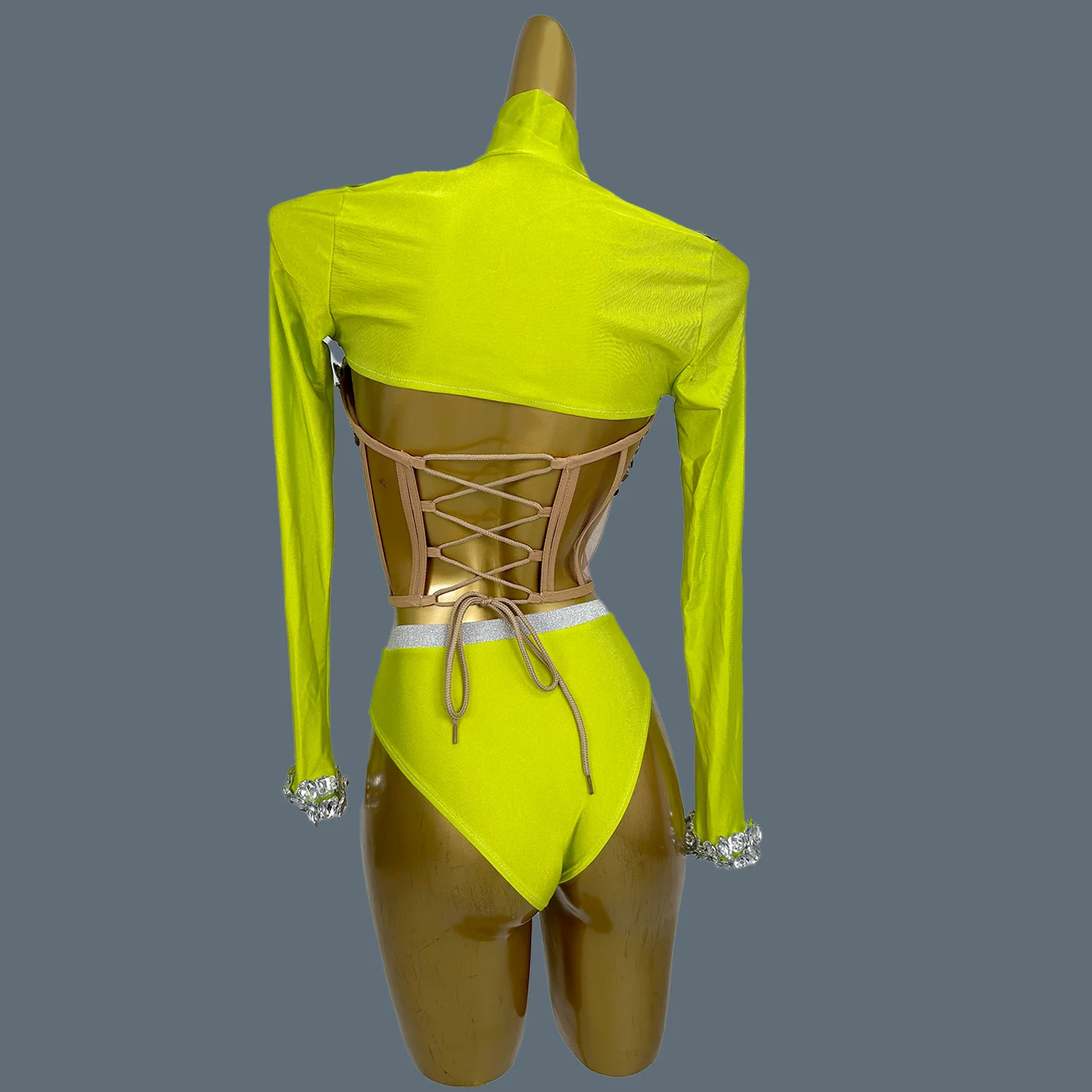 Sparkly Rhinestone Spandex Bodysuit for Women Nightclub Party Bodycon Crop Tops Briefs 3Pieces Set Dance Show Stage Wear jianmei