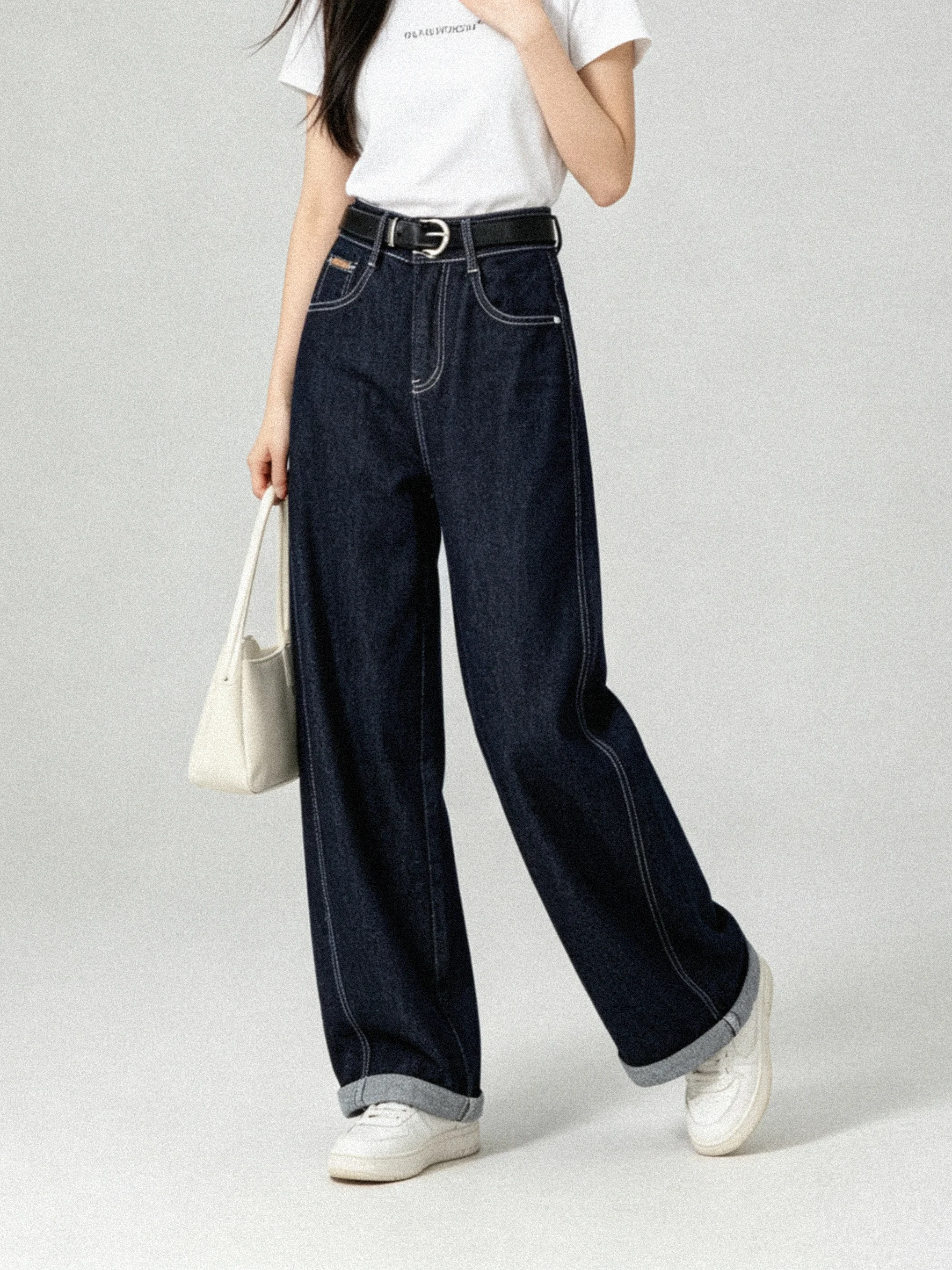 High Waist Korean Style Spring Autumn Vintage Draped Denim Pants Tassel Wide Leg Knife  Patchwork Design Casual Jeans