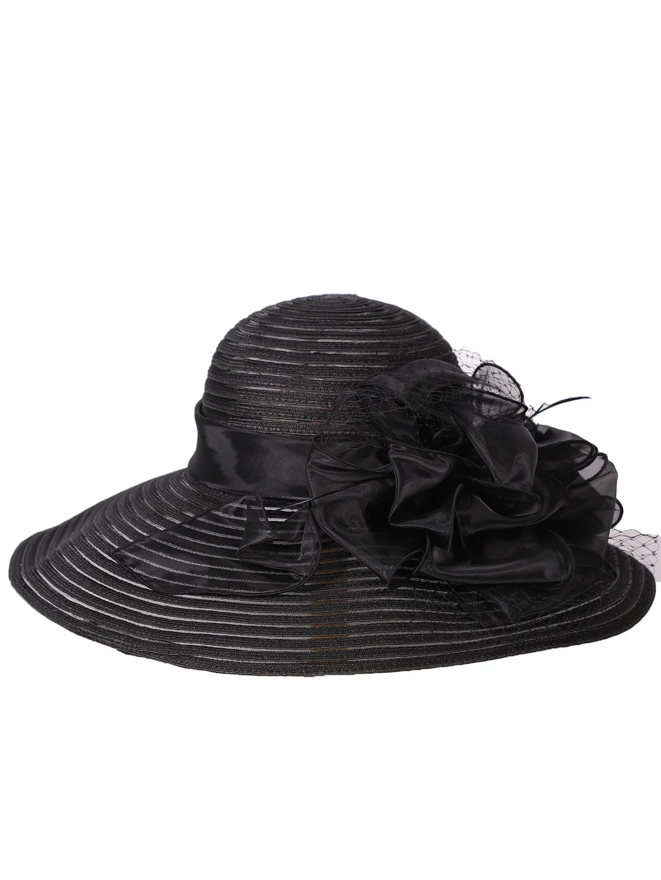 FS białe eleganckie panna młoda kapelusze słomkowe kościelne dla kobiet damskie kwiaty duże kapelusz plaża słońce Kentucky Derby kapelusz Fedora — zdjęcie 3