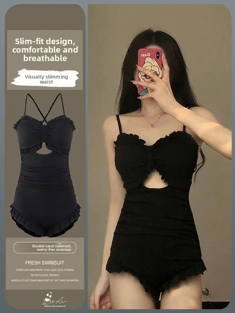 

Черный купальник с длинными рукавами для женщин: корректирующий дизайн, повседневный стиль, термокостюм для спа, пляжная обувь, одежда для отдыха