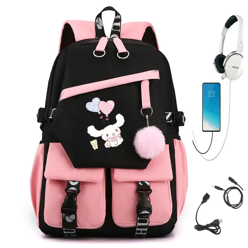 MINISO-Mochila USB para niñas, morral escolar con melodía, bolsas de viaje para adolescentes y hombres, puerto para auriculares para ordenador portátil, regalo