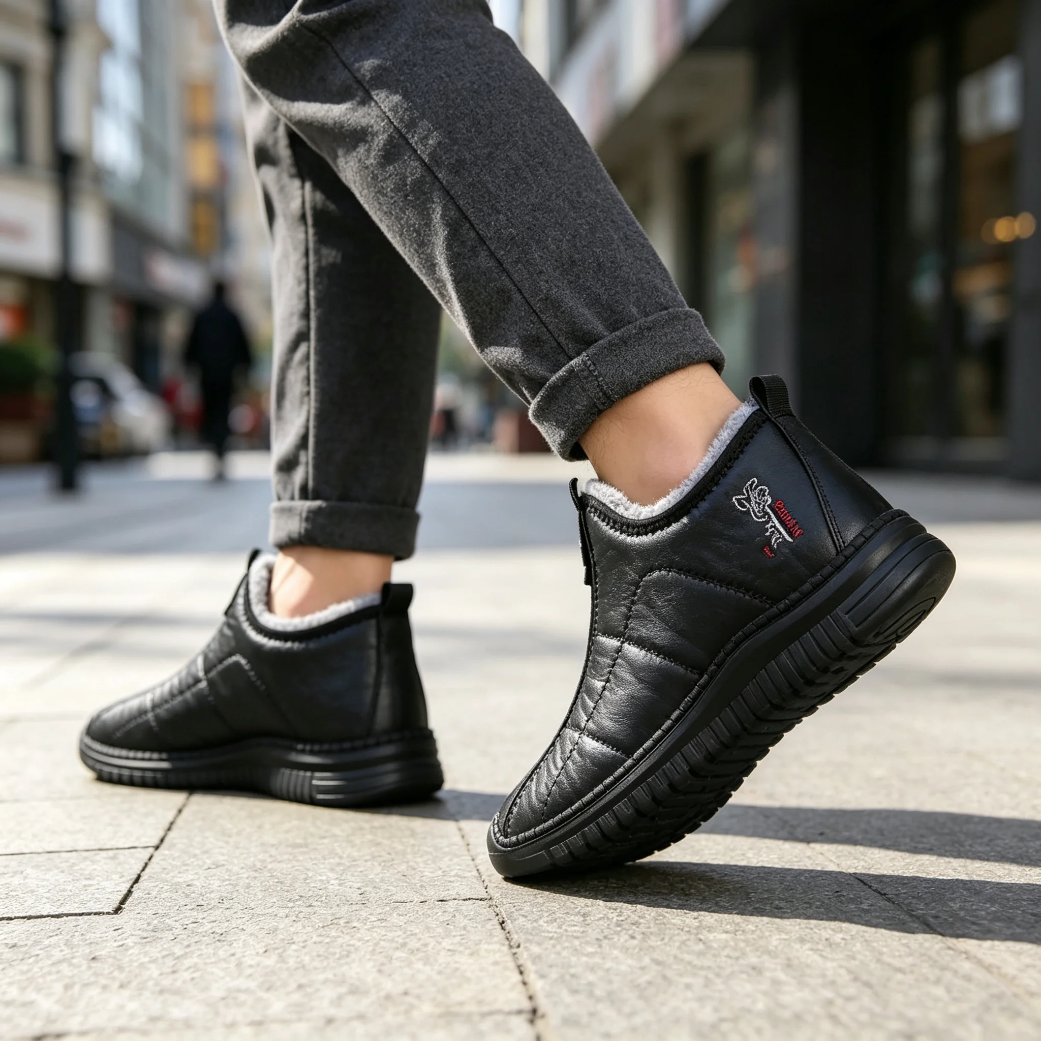 Winter Men Short Ankle Boots, Plush Lining Warm Keeping, Waterproof Upper Anti-Slip Thick Sole Casual Footwear For Daily Wear