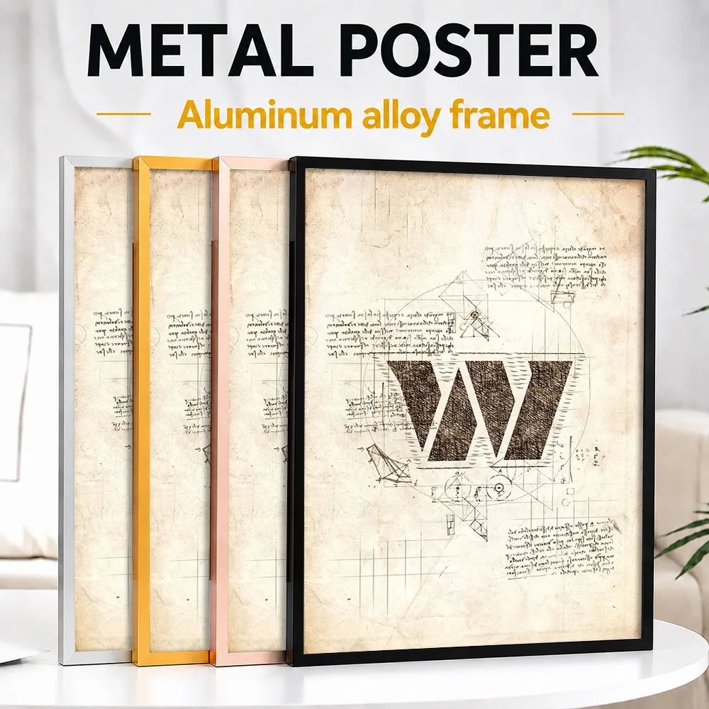 Football Letter W Blueprint Metal Poster With Aluminum Alloy Frame Personalized Precision Draft Wall Art For Study Engineer Gift