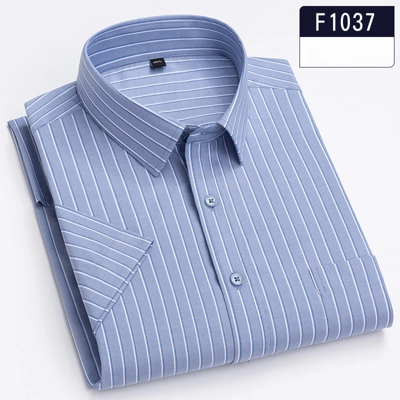 Nieuw In Shirt Hight Qulity100 % Katoenen Zomer Korte Mouw Shirts Voor Mannen Slim Fit Casual Shirt Gestreepte Tops Effen Kantoorkleding