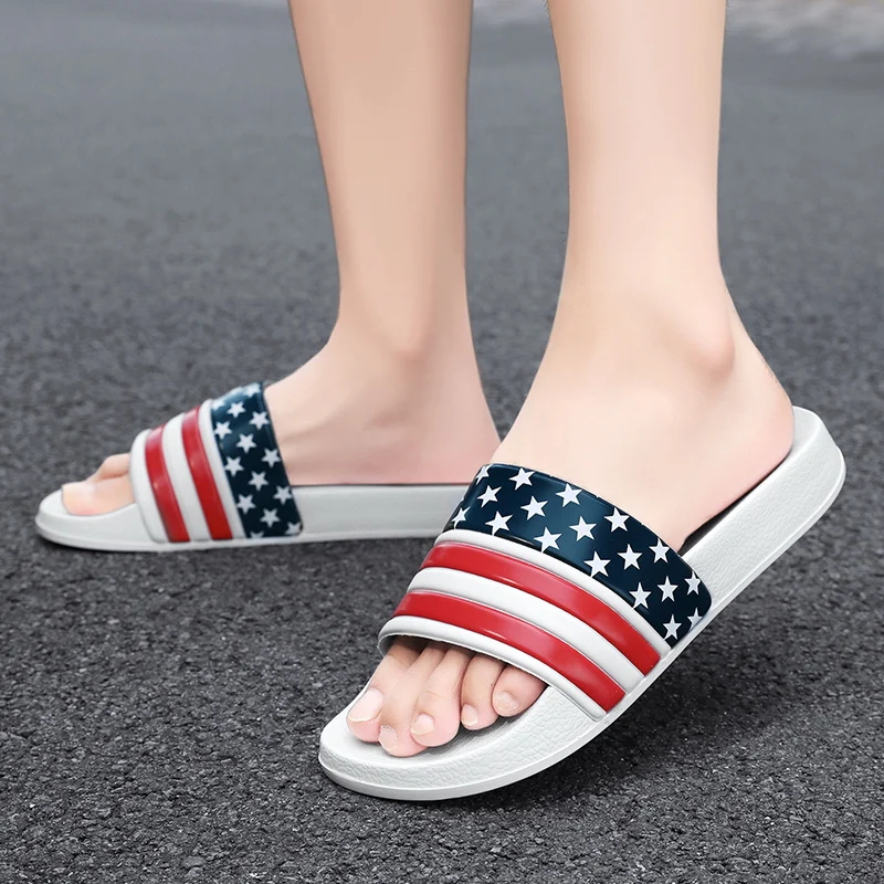 Men's Striped Open Toe Slippers Flip-flops Simple Star Print Summer Vacation Ceach Shoes Lightweight Breathable Sandals