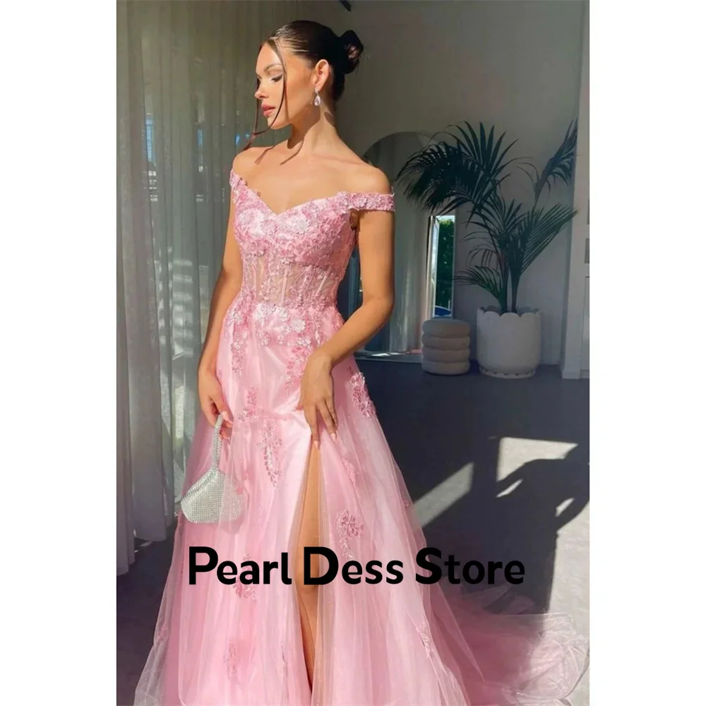 

Pearl Elegant Woman Gala Dresses for Formal Occasions Embroidered Lace Pink Side Slit Dress Women Elegant Party Evening Gown