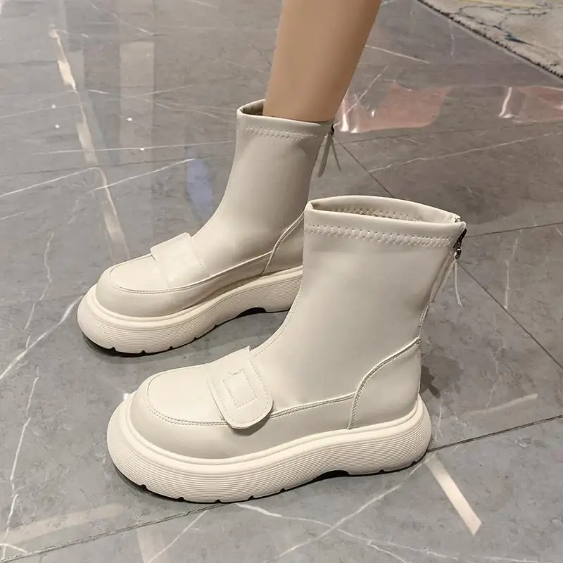 Autumn Winter Platform Booties Leather Round Toe Woman Short Shoes Trend 2025 New Rock Y2k Goth Fashion Pu Ankle Boots for Women