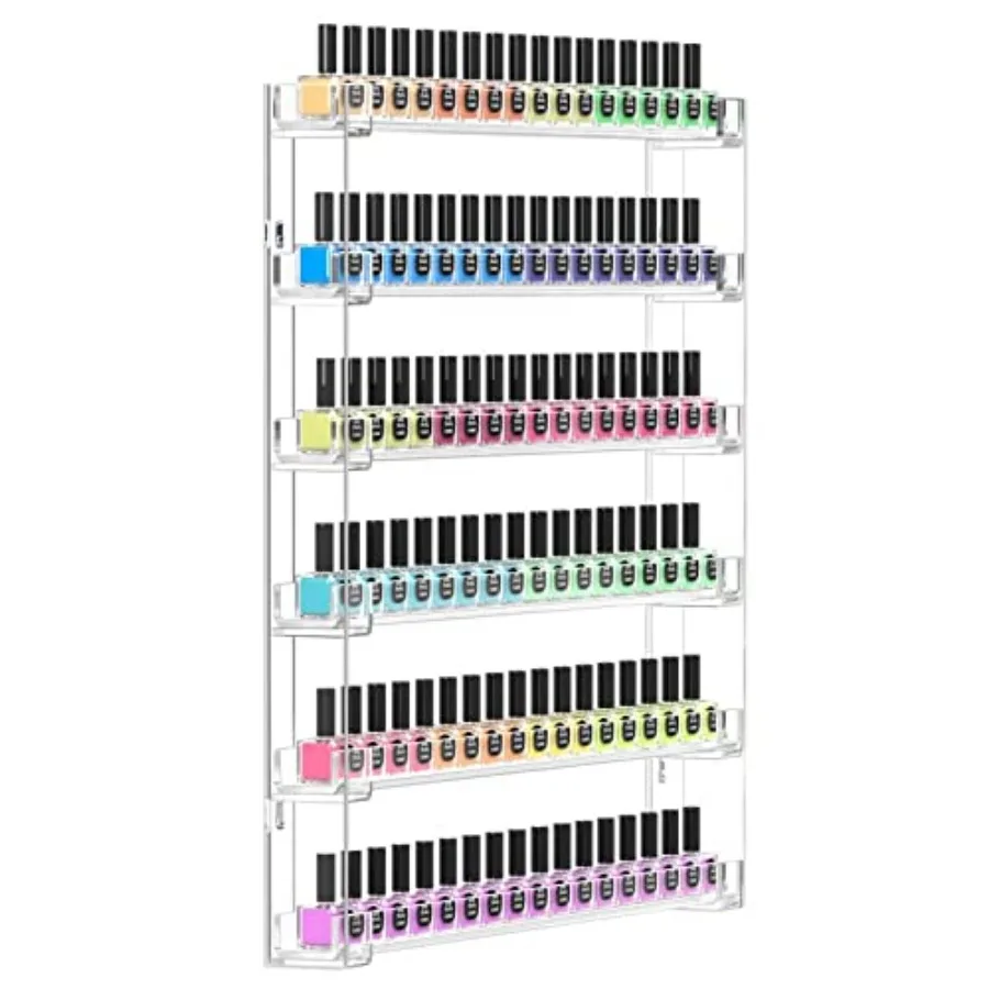 21 * 21 Inch Nail Polish Wall Rack Easy to Install Clear Acrylic Nail Polish Display Holder Organizer 6 Tier Hold Up To 90-120