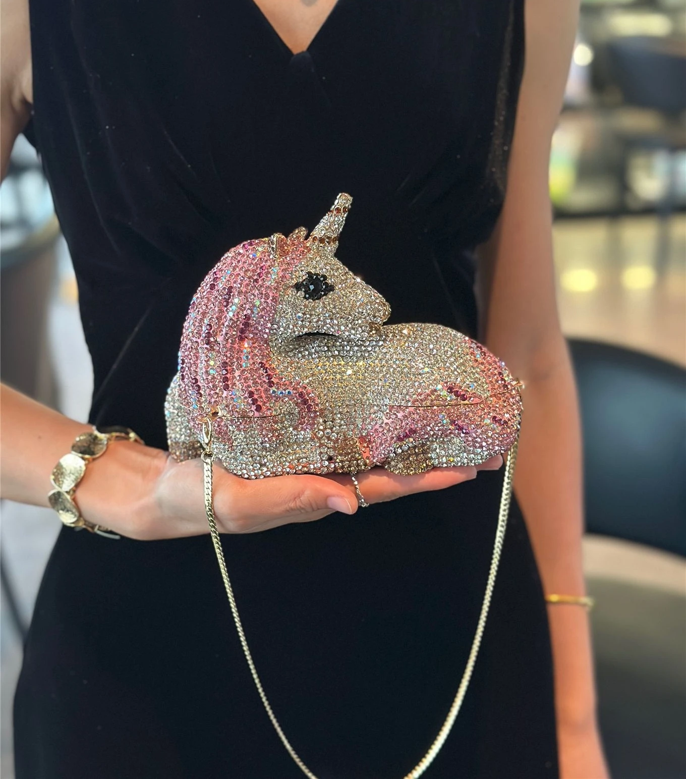 Women's Vintage Unicorn Pony Shape Diamond Banquet Bag Ladies Fairy Mini Shining Handbag Underarm Bag Female Lipstick Pouch