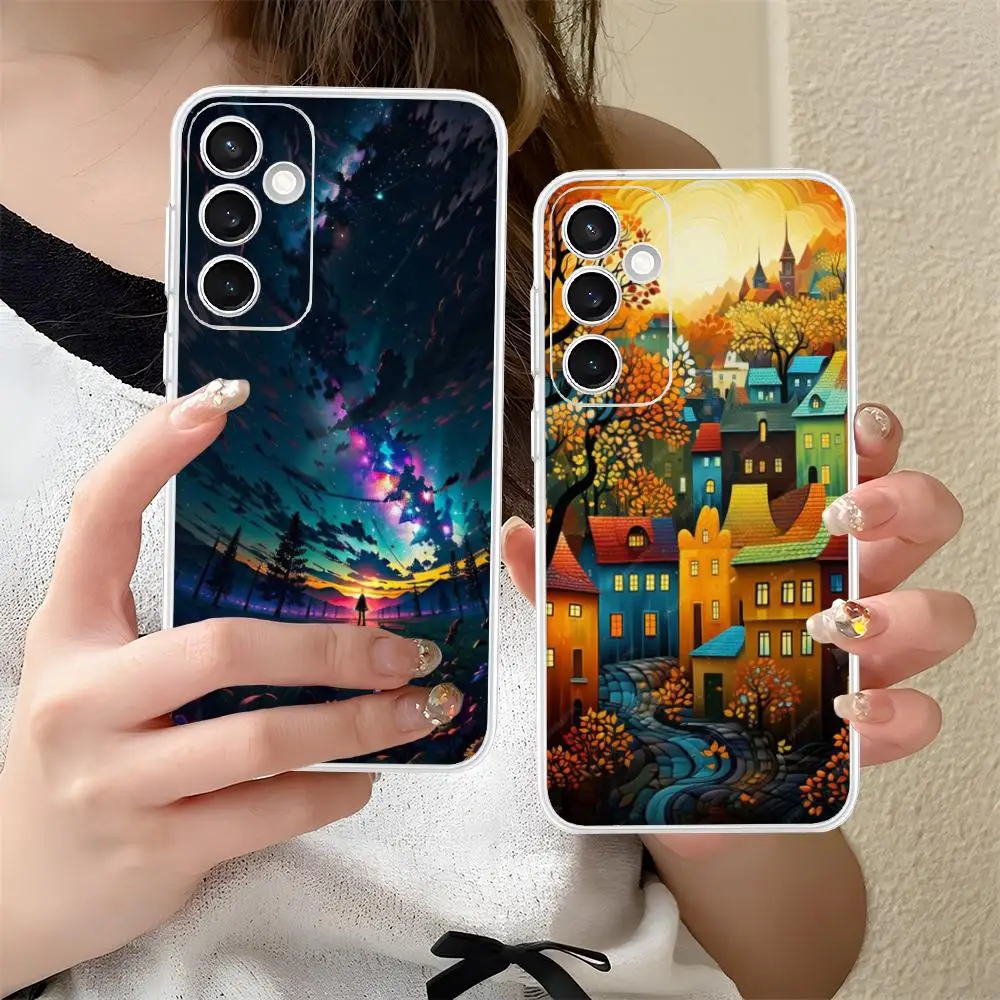 

Fashion Art Building Mobile Phone Case for Samsung Galaxy S25 S24 S23 S22 S21Plus FE Ultra Clear Colorful Cover Cellphones Cover