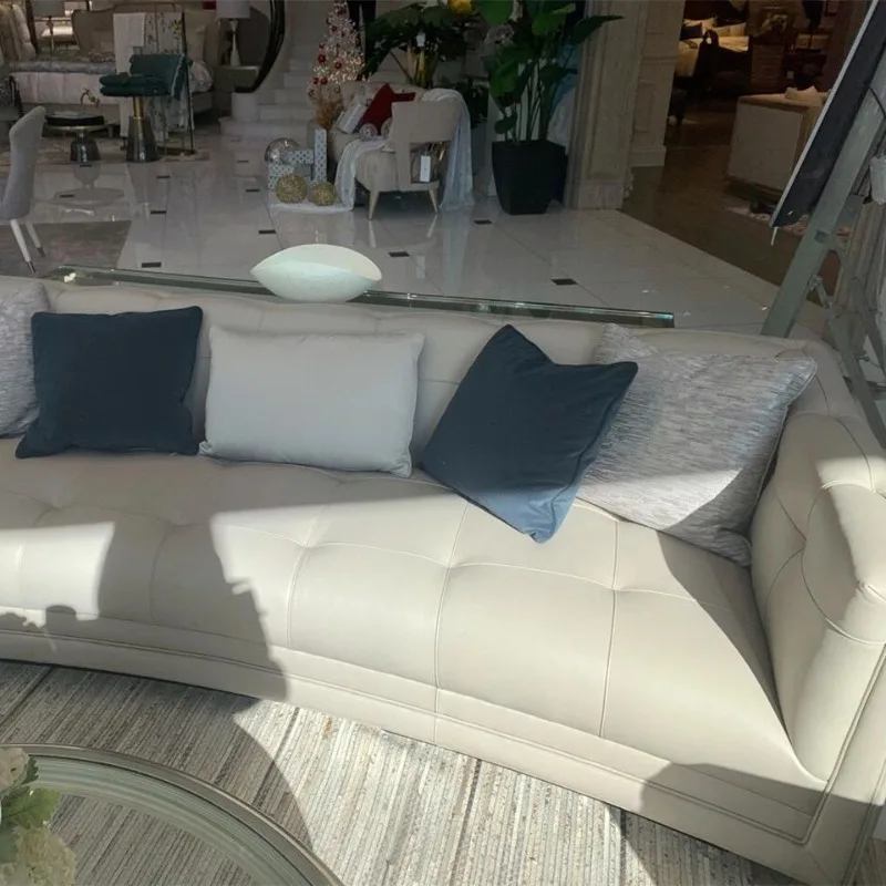 T Meijia Modern Light Luxury is here, light luxury first-layer cowhide buckle curved three-person sofa furniture