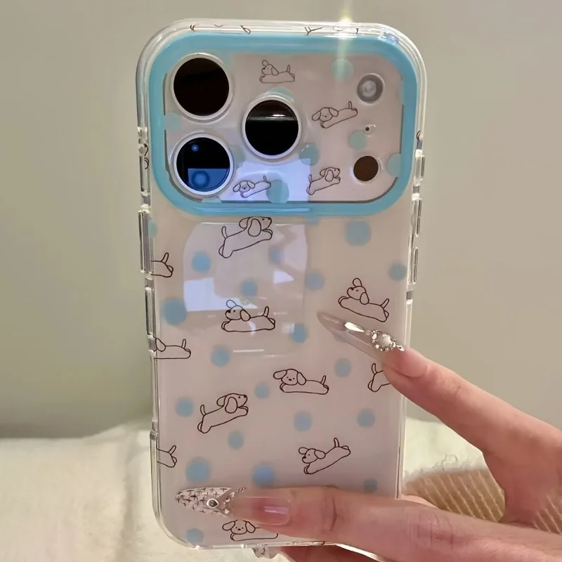 Мультяшный милый чехол для телефона с рисунком собаки в горошек для iPhone 17 16 Pro Max 15 14 13 12 11 Pro Max, защитная задняя крышка для объектива