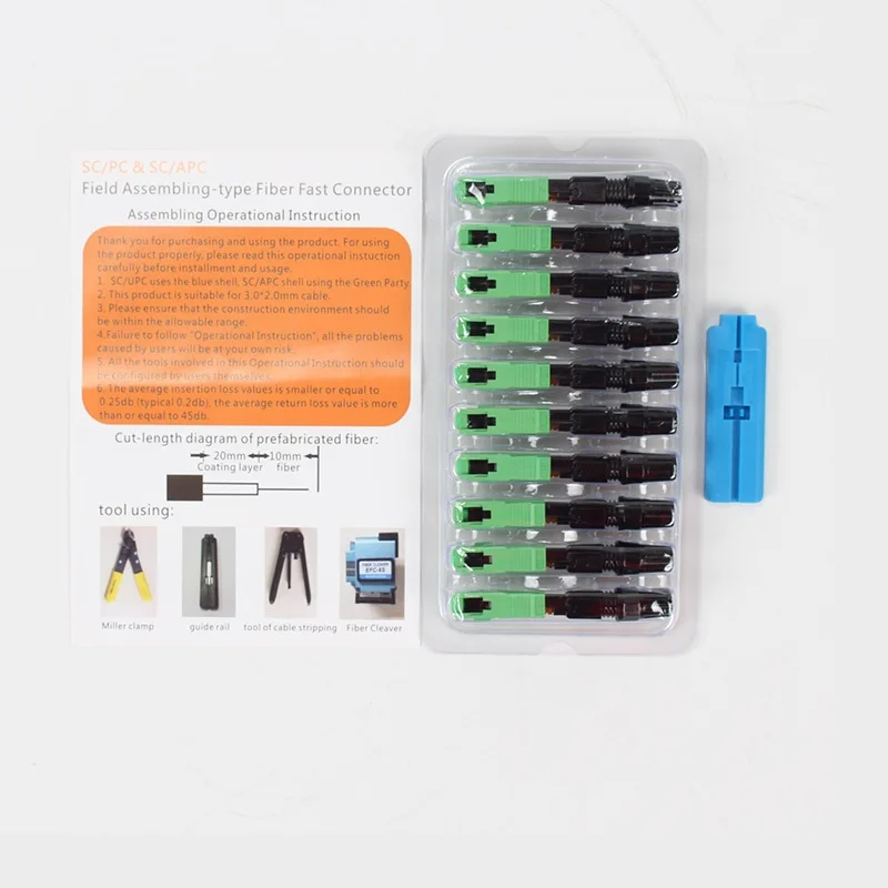 100PCS SC APC Fiber Optic Fast Connector Single Mode Fiber Optic Adapter FTTH Fiber Quick Connector Field Assembly