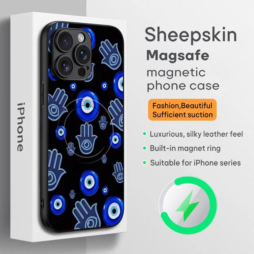 

Fashion design Evil Eye Phone Case For iPhone 16 15 14 13 12 11 Plus Pro Max High-end Luxury Magsafe Sheepskin