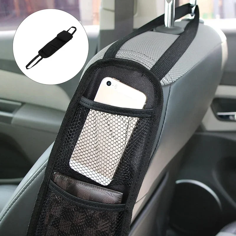 Universal Car Side Seat Storage Organizer Bag, Foldable Side Mount Seat Storage Bag with Mesh Pockets Elastic Strap for Phone