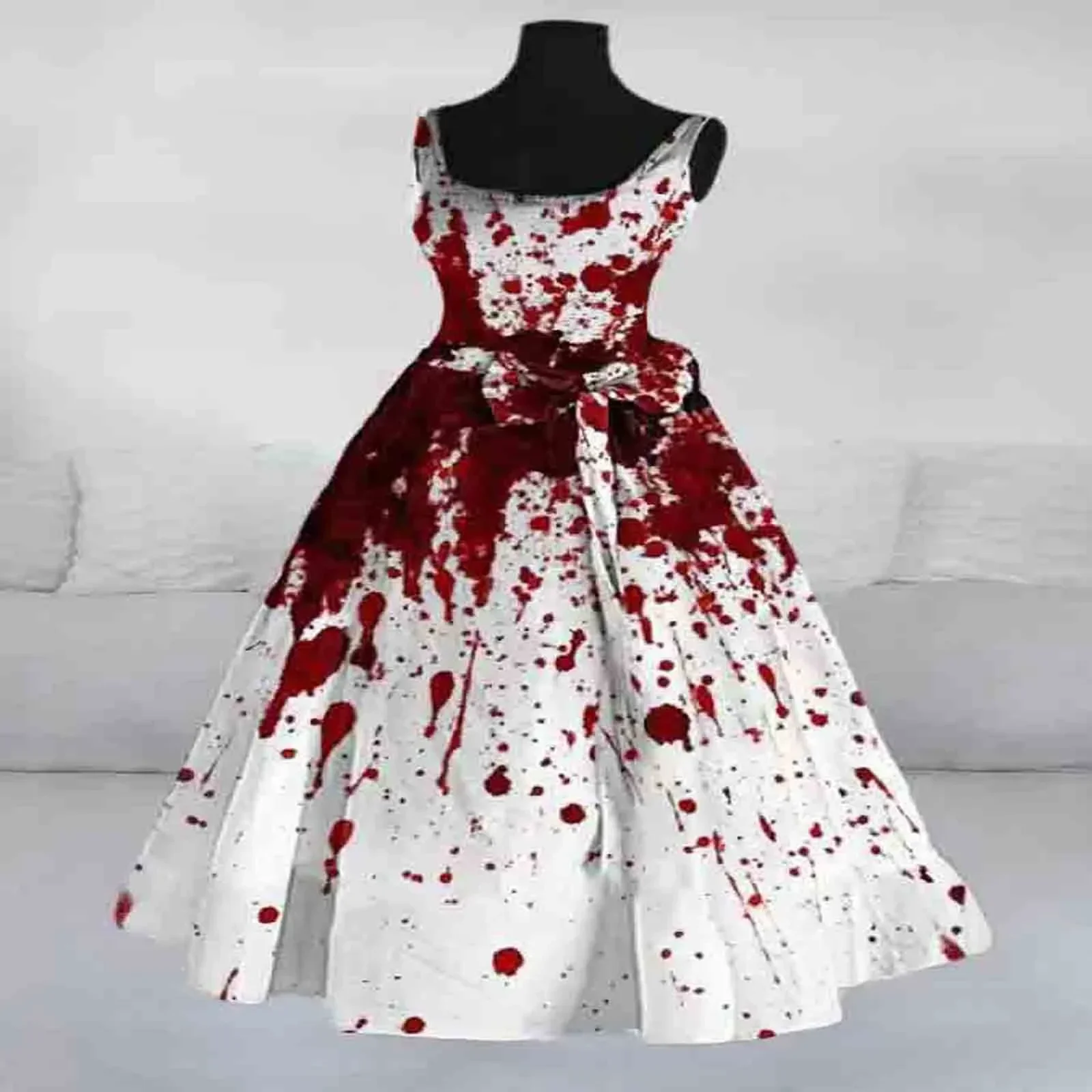 

Chic Halloween Costumes for Women Bloody Ghost Print Flared Dress Sleeveless Tunic Sexy Cocktail Dress Wedding Guest Dresses