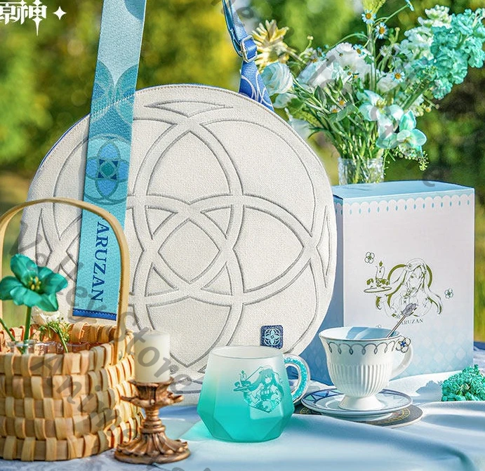 

Genuine Anime Genshin Impact Faruzan Cartoon Gradient Ramp Glass Cup Cosplay Cups Saucer Spoon Set Canvas Bag Storage Bags Gift